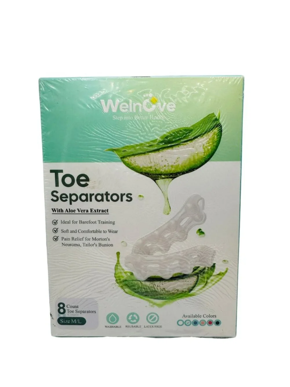Welnove Toe Separators With Aloe Vera Extract Size M/L 8 Count Pain Relief